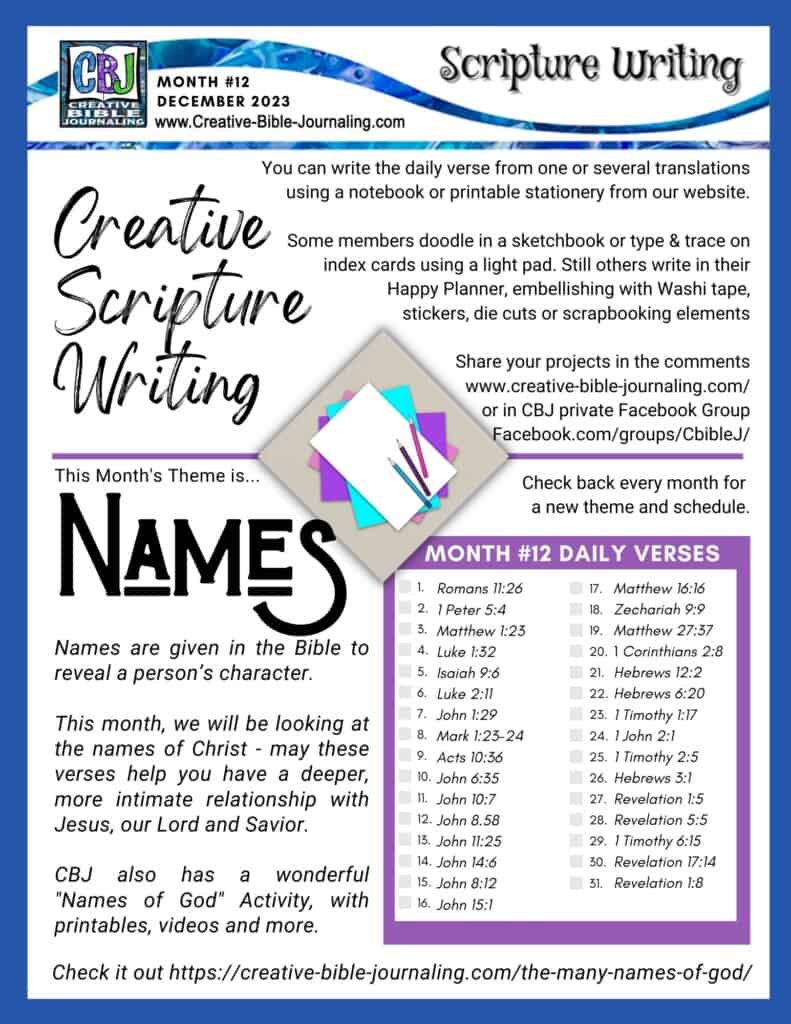 Scripture Writing December Schedule